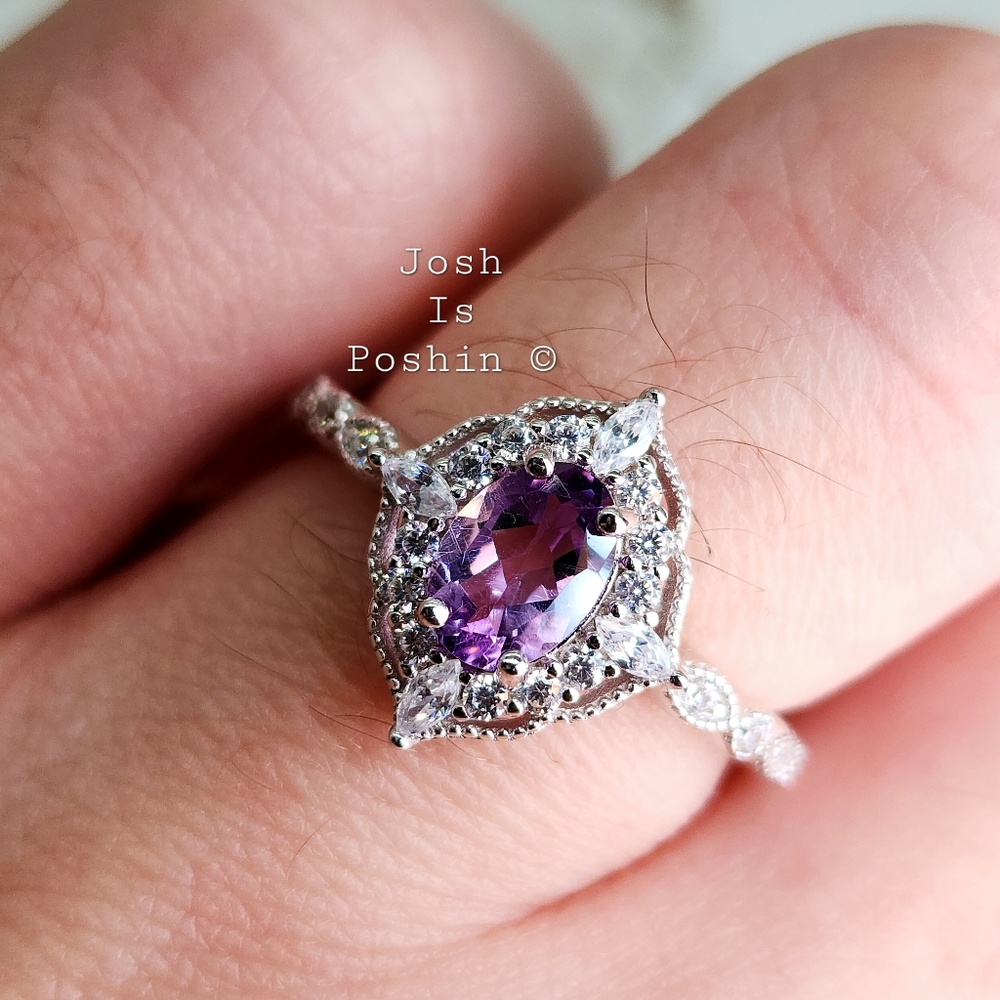 1.20CT Natural purple amethyst art deco ring in sterling silver
